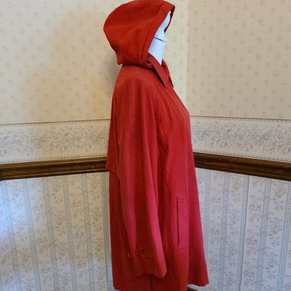 BURBERRY OF LONDON VTG FADED RED TRENCHCOAT WITH PLAID AND DETACHABLE HOOD - Picture 2 of 16